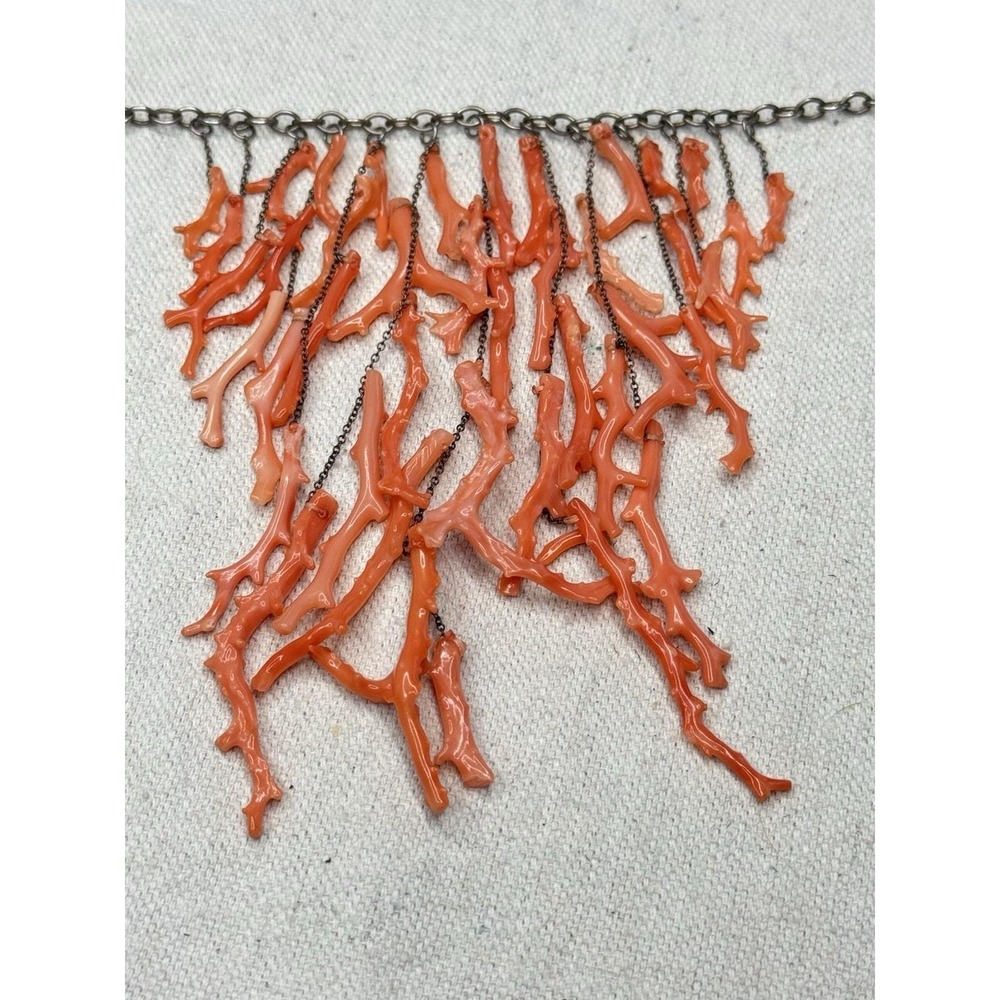 Chan Luu Salmon Branch Coral 925 Sterling Statement Bib Necklace 16in - Picture 11 of 16